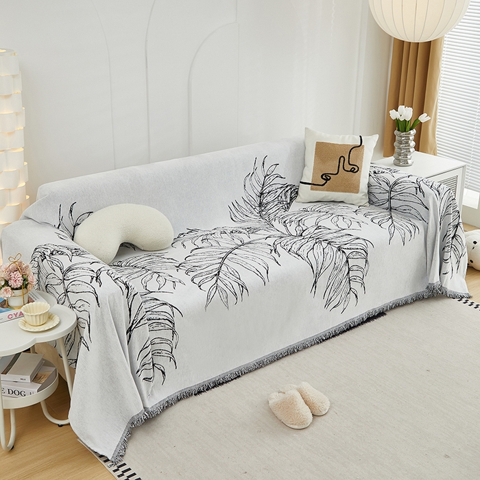 91家纺网 家纺一手货源 找家纺 共鸣沙发套 2024新款雪尼尔提花系列沙发巾 雪松