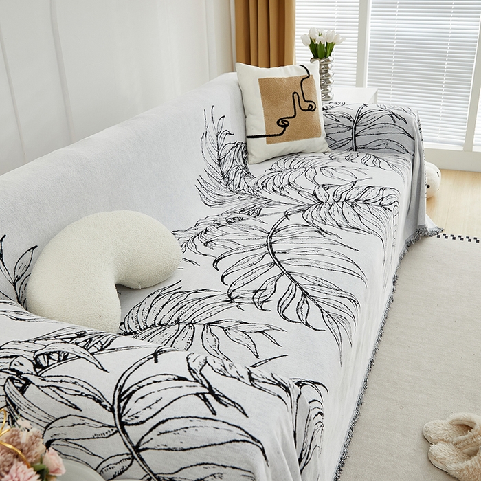 91家纺网 家纺一手货源 找家纺 共鸣沙发套 2024新款雪尼尔提花系列沙发巾 雪松