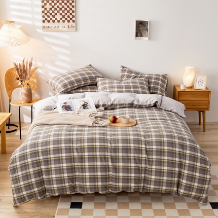 九沐良品 新款A类色织水洗棉四件套 莫妮卡灰