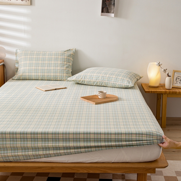 91家纺网 家纺一手货源 找家纺 萌飞 2024新款A类色织水洗棉床笠 森与绿