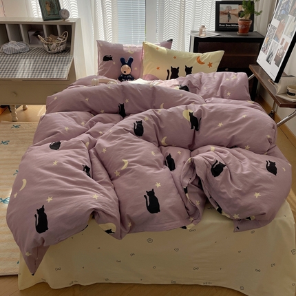 91家纺网 家纺一手货源 找家纺 （总）桃喜 2024新款Ins风全棉混搭系列四件套