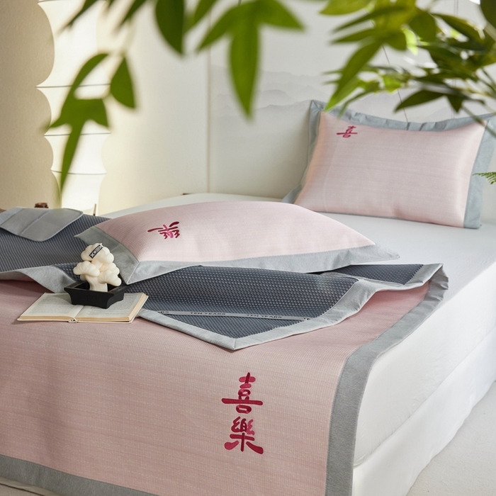 91家纺网 家纺一手货源 找家纺 （总）时年家纺 2024新款喜乐刺绣冰藤席