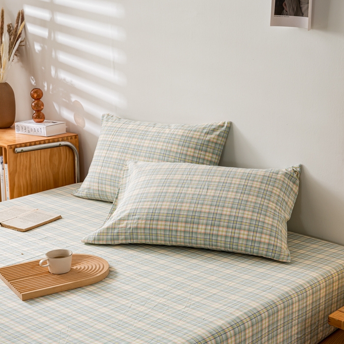 91家纺网 家纺一手货源 找家纺 萌飞 2024新款A类色织水洗棉床笠 森与绿