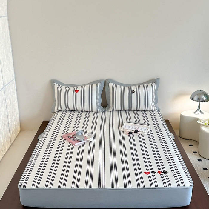 91家纺网 家纺一手货源 找家纺 时年家纺 2024新款条纹刺绣冰丝凉席--床笠款 床笠款-大吉大利