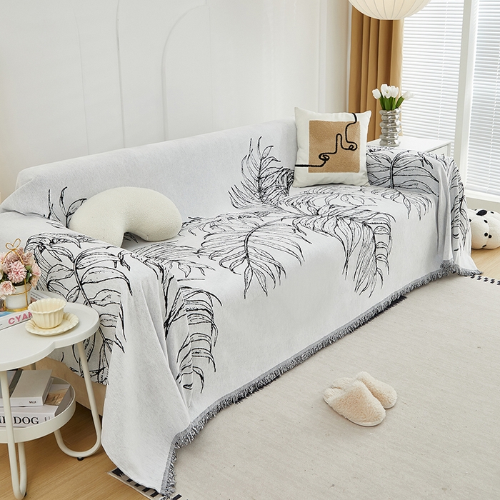 91家纺网 家纺一手货源 找家纺 共鸣沙发套 2024新款雪尼尔提花系列沙发巾 雪松