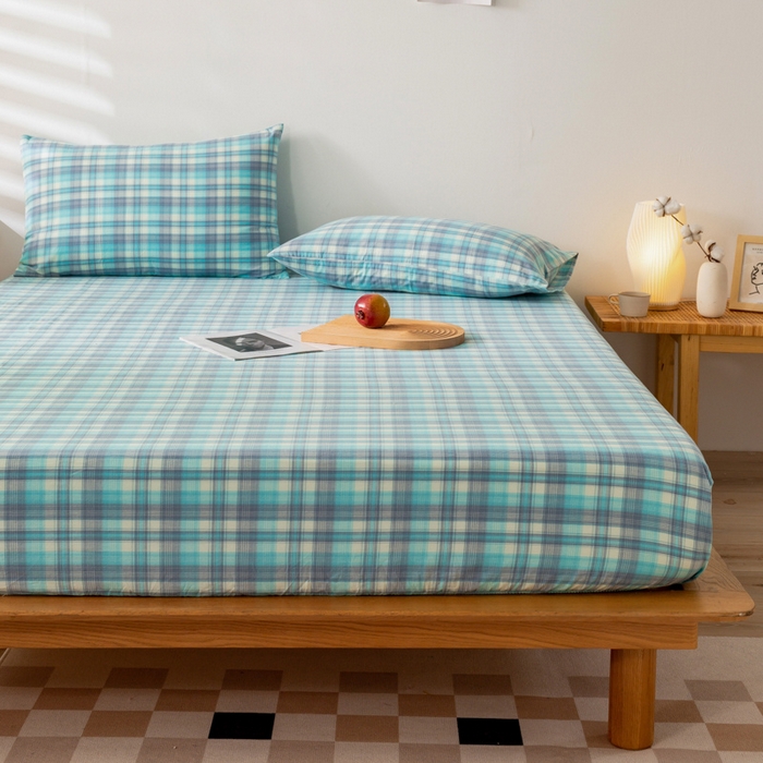 91家纺网 家纺一手货源 找家纺 萌飞 2024新款A类色织水洗棉床笠 星空绿