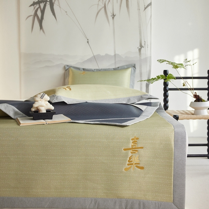 91家纺网 家纺一手货源 找家纺 时年家纺 2024新款喜乐刺绣冰藤席 喜乐米