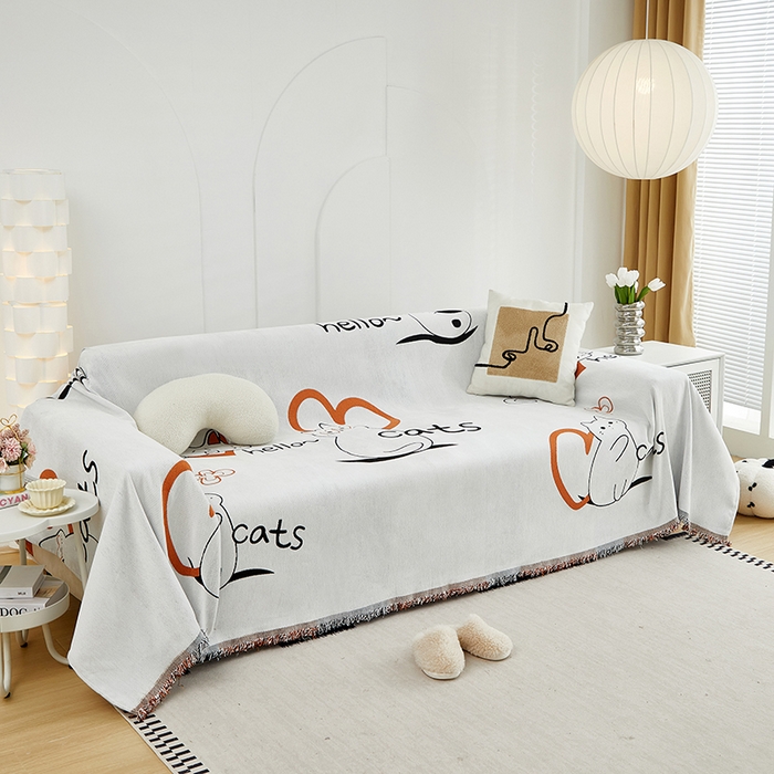 91家纺网 家纺一手货源 找家纺 共鸣沙发套 2024新款雪尼尔提花系列沙发巾 萌宠