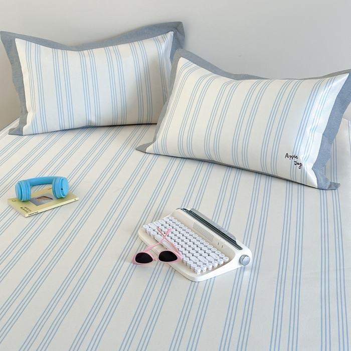 91家纺网 家纺一手货源 找家纺 时年家纺 2024新款条纹刺绣冰丝凉席--床笠款 床笠款-幸运汪