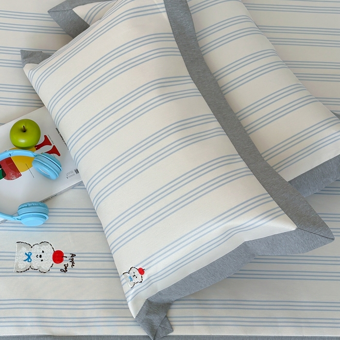 91家纺网 家纺一手货源 找家纺 时年家纺 2024新款条纹刺绣冰丝凉席--床席款 床席款-幸运汪