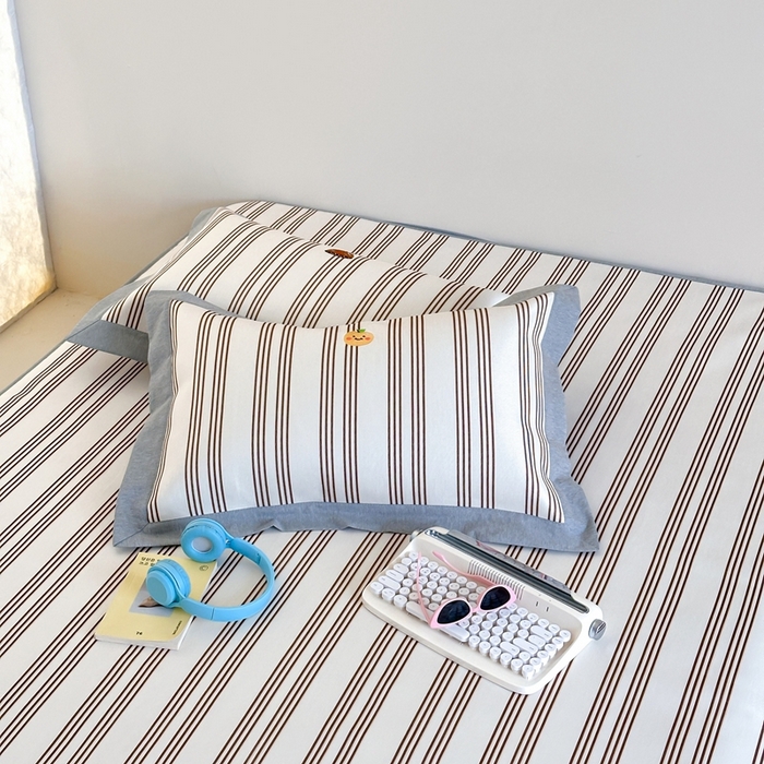 91家纺网 家纺一手货源 找家纺 时年家纺 2024新款条纹刺绣冰丝凉席--床笠款 床笠款-好事花生