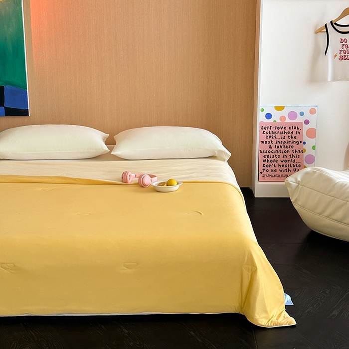 91家纺网 家纺一手货源 找家纺 昔可家纺 2024新款冰淇淋瓜瓜夏凉被 芝士黄