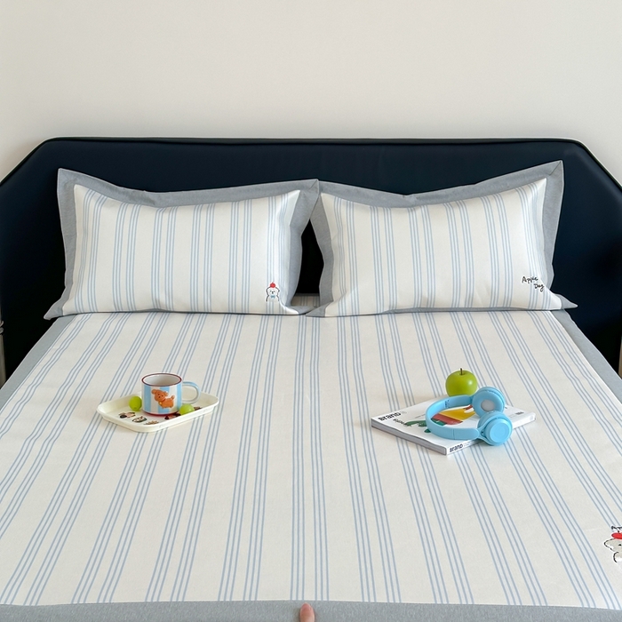 91家纺网 家纺一手货源 找家纺 时年家纺 2024新款条纹刺绣冰丝凉席--床席款 床席款-幸运汪