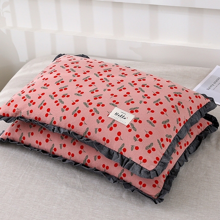 91家纺网 家纺一手货源 找家纺 （总）梦叶草 2024新款枕芯全棉砂洗小清新系列荷叶边42×60cm全荞麦枕头