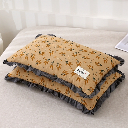 91家纺网 家纺一手货源 找家纺 （总）梦叶草 2024新款枕芯全棉砂洗田园风系列荷叶边35×55cm全荞麦枕头