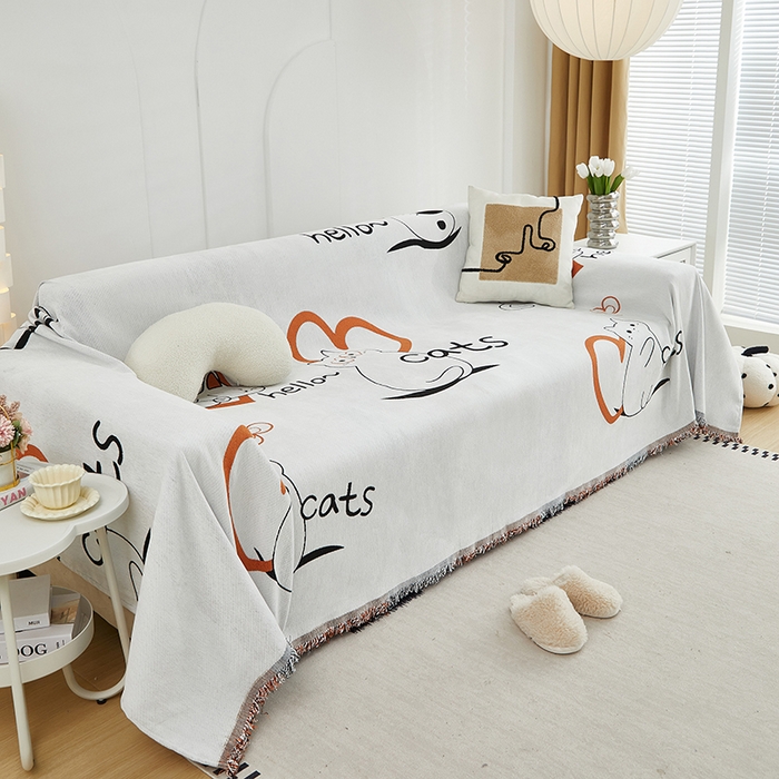 91家纺网 家纺一手货源 找家纺 共鸣沙发套 2024新款雪尼尔提花系列沙发巾 萌宠