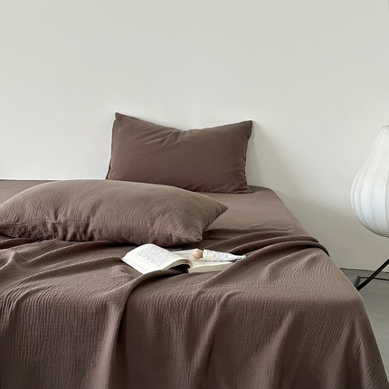 山舍家居 2024新款纯色全棉双层皱皱纱单品系列--单床单 巧克力棕