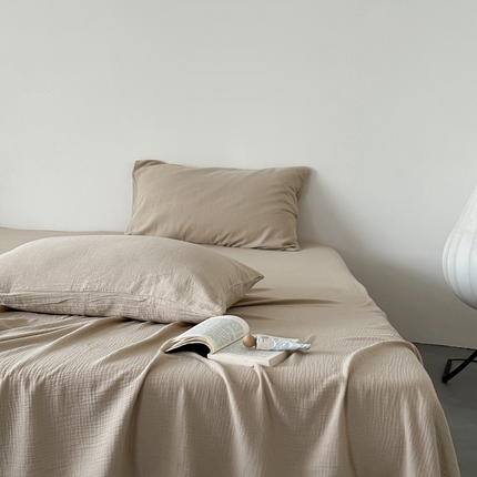 山舍家居 2024新款纯色全棉双层皱皱纱单品系列--单床单 燕麦