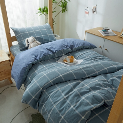 九沐良品 新款A类全棉水洗棉宿舍三件套 柏拉图蓝