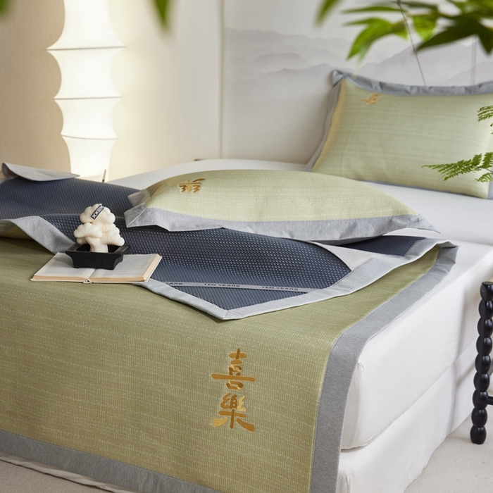 91家纺网 家纺一手货源 找家纺 时年家纺 2024新款喜乐刺绣冰藤席 喜乐米