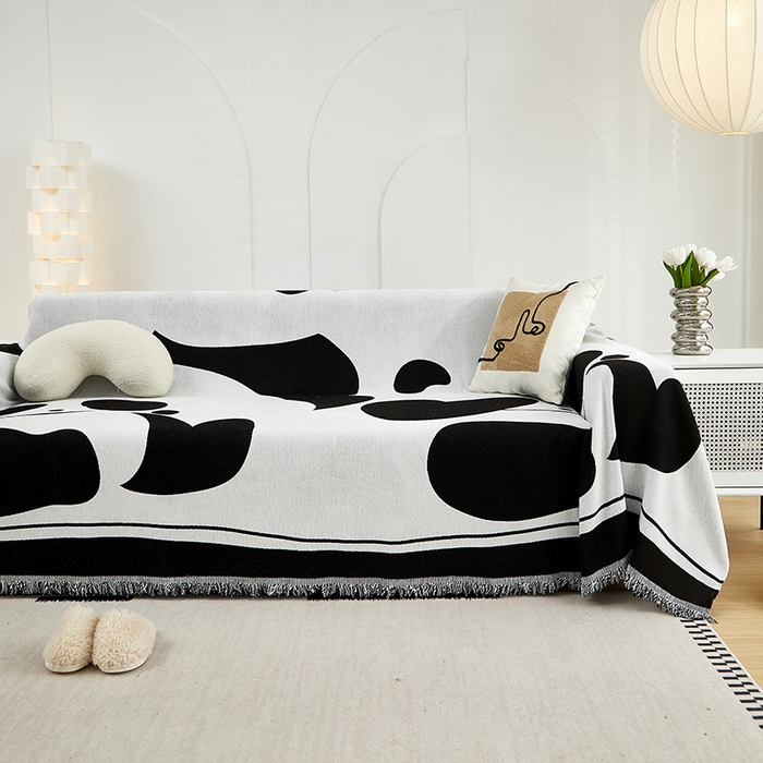 91家纺网 家纺一手货源 找家纺 共鸣沙发套 2024新款雪尼尔提花系列沙发巾 黑白