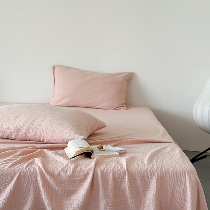 91家纺网 家纺一手货源 找家纺 山舍家居 2024新款纯色全棉双层皱皱纱单品系列--单床单 裸粉