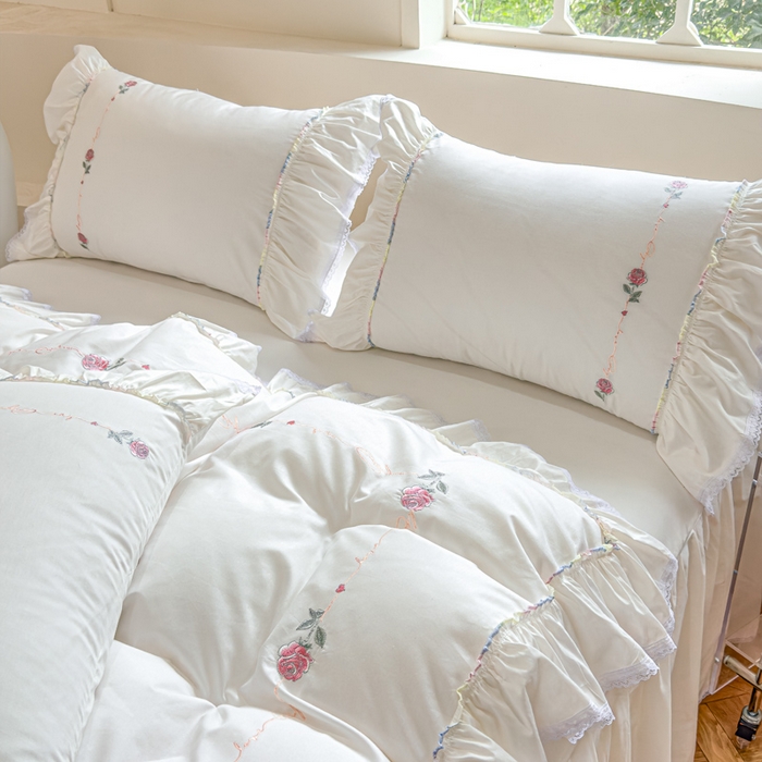 91家纺网 家纺一手货源 找家纺 （总）亲亲公主 2025新款亲肤舒适全棉绣花公主风四件套-彩色玫瑰（实拍图）