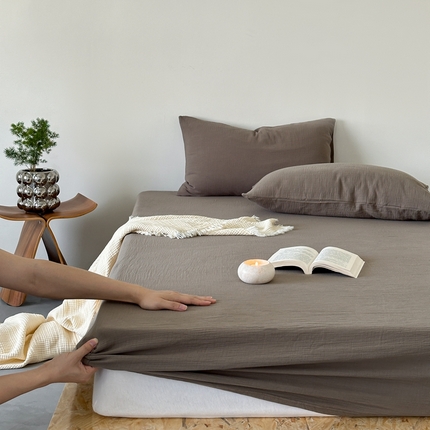 91家纺网 家纺一手货源 找家纺 （总）山舍家居 2024新款纯色全棉双层皱皱纱单品系列--单床笠