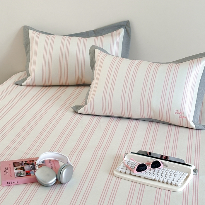 91家纺网 家纺一手货源 找家纺 时年家纺 2024新款条纹刺绣冰丝凉席--床笠款 床笠款-礼物喵