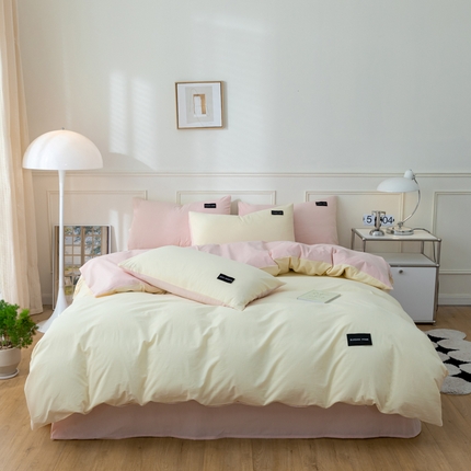 九沐良品 新款纯色双拼四件套 简悠-奶油粉