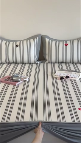 91家纺网 家纺一手货源 找家纺 时年家纺 2024新款条纹刺绣冰丝凉席--床笠款 床笠款-大吉大利