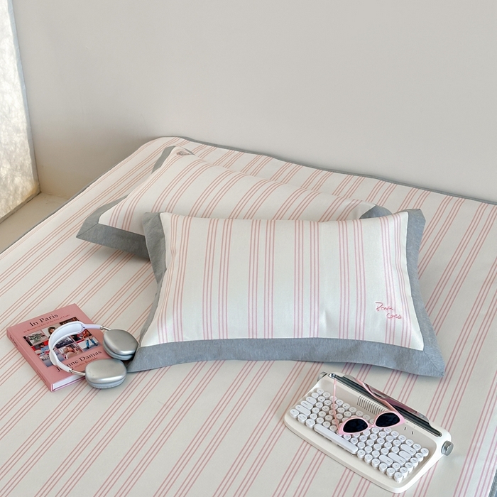 91家纺网 家纺一手货源 找家纺 时年家纺 2024新款条纹刺绣冰丝凉席--床笠款 床笠款-礼物喵