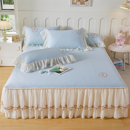 91家纺网 家纺一手货源 找家纺 菊上家纺 2024新款雅典娜系列—PE全凉感软席床裙款 雅典娜-蓝