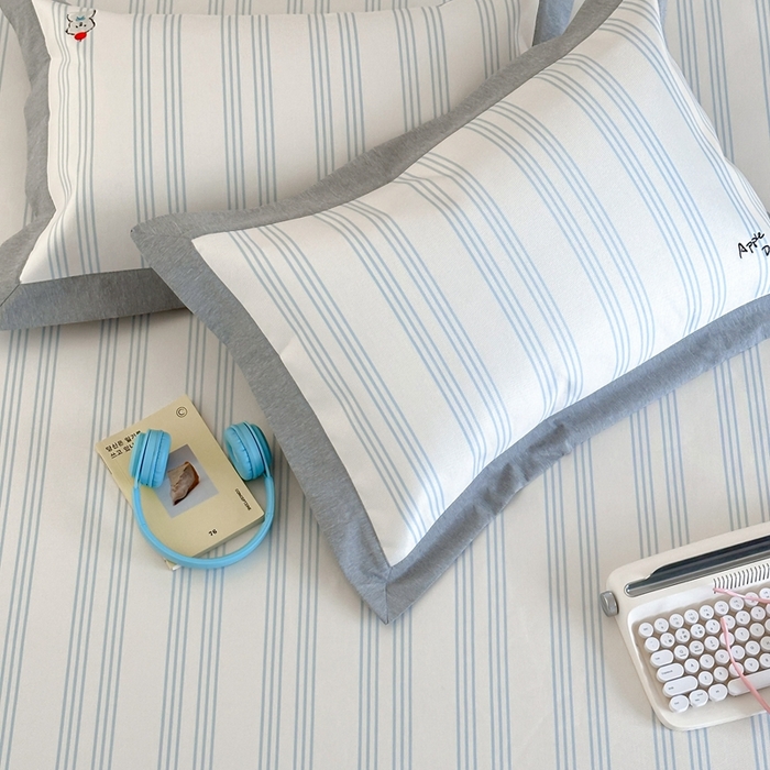 91家纺网 家纺一手货源 找家纺 时年家纺 2024新款条纹刺绣冰丝凉席--床笠款 床笠款-幸运汪