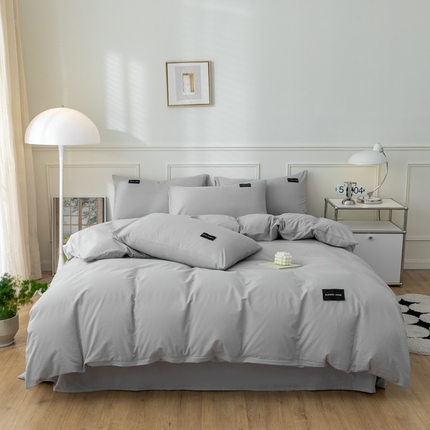 九沐良品 新款纯色双拼四件套 简悠-浅灰