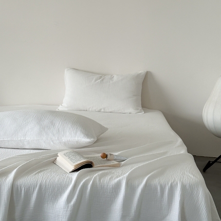 山舍家居 2024新款纯色全棉双层皱皱纱单品系列--单床单 纯白