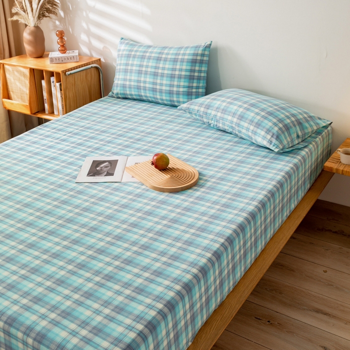 91家纺网 家纺一手货源 找家纺 萌飞 2024新款A类色织水洗棉床笠 星空绿