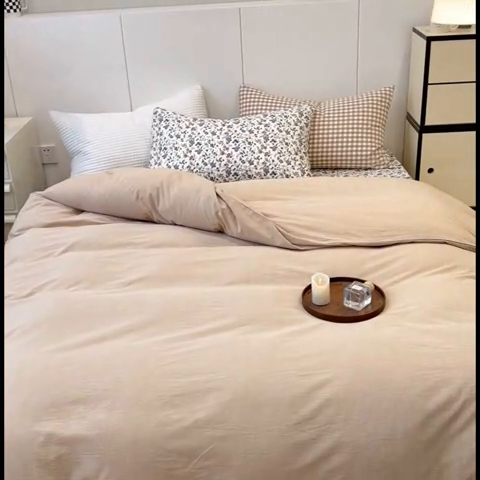 91家纺网 家纺一手货源 找家纺 感遇家纺 2024新款水洗棉混搭印花四件套 春锦