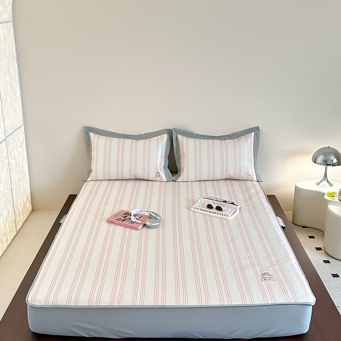 91家纺网 家纺一手货源 找家纺 时年家纺 2024新款条纹刺绣冰丝凉席--床笠款 床笠款-礼物喵