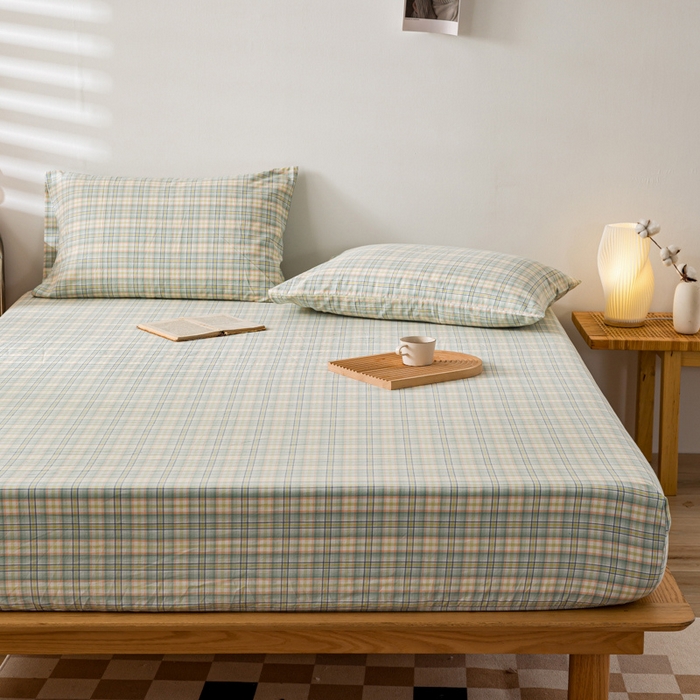 91家纺网 家纺一手货源 找家纺 萌飞 2024新款A类色织水洗棉床笠 森与绿