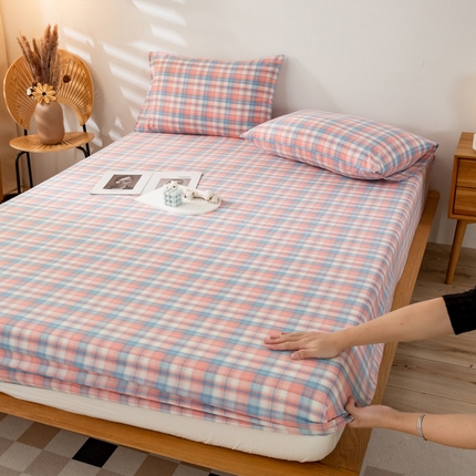 萌飞 2024新款A类色织水洗棉床笠 星空粉