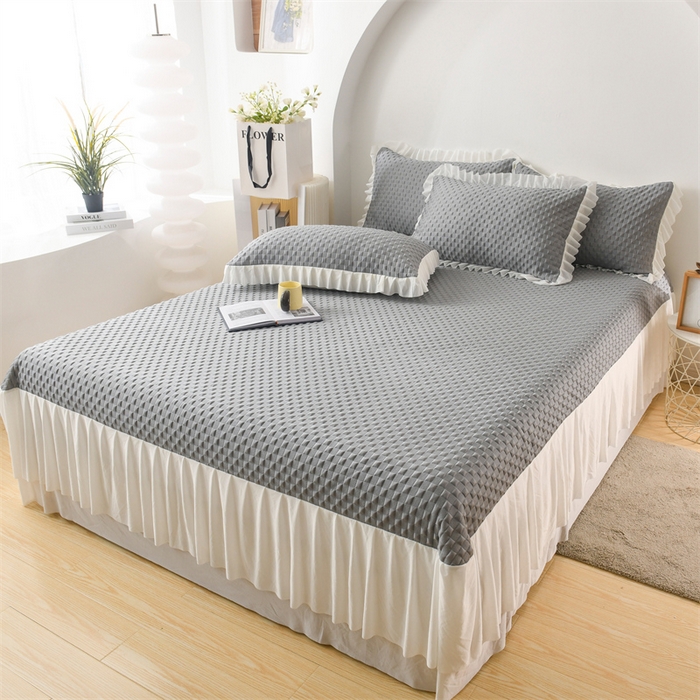 91家纺网 家纺一手货源 找家纺 乐家欣 2024新款A类抗菌冰豆豆床裙款凉席 菱格-极致灰