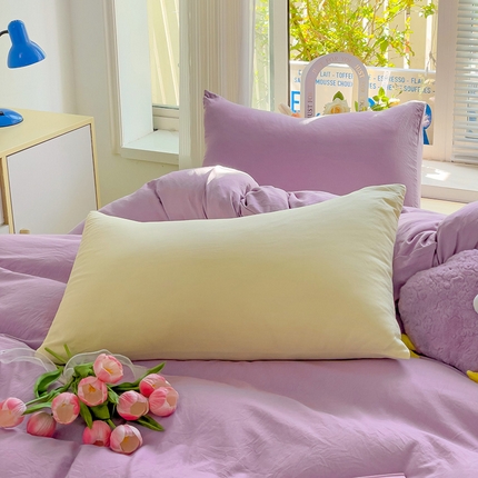 艾特你  2024新款A类水洗棉单枕套系列 混搭-紫黄