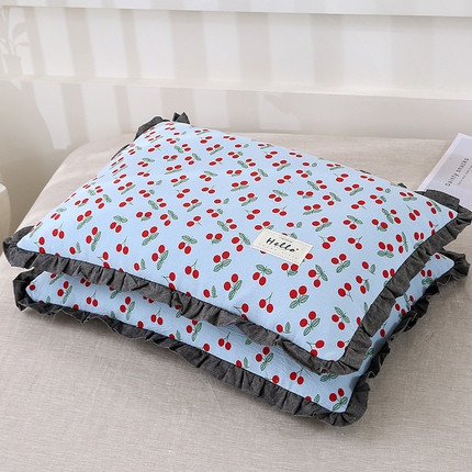 91家纺网 家纺一手货源 找家纺 （总）梦叶草 2024新款枕芯全棉砂洗小清新系列荷叶边42×60cm全荞麦枕头