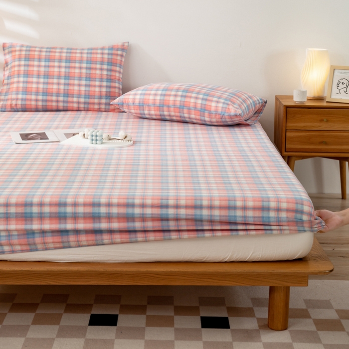 91家纺网 家纺一手货源 找家纺 萌飞 2024新款A类色织水洗棉床笠 星空粉