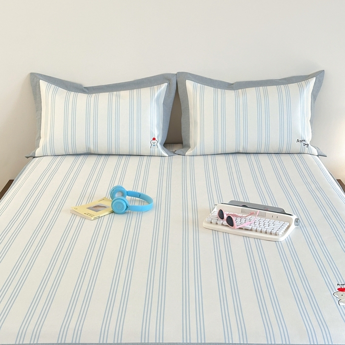 91家纺网 家纺一手货源 找家纺 时年家纺 2024新款条纹刺绣冰丝凉席--床笠款 床笠款-幸运汪