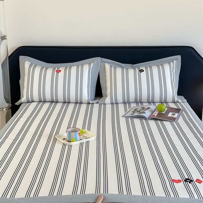 91家纺网 家纺一手货源 找家纺 时年家纺 2024新款条纹刺绣冰丝凉席--床席款 床席款-大吉大利