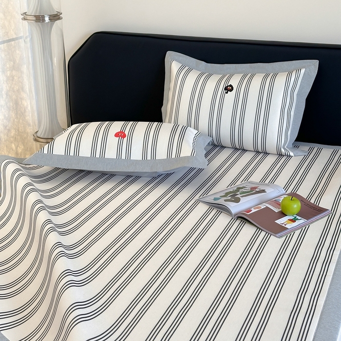 91家纺网 家纺一手货源 找家纺 时年家纺 2024新款条纹刺绣冰丝凉席--床席款 床席款-大吉大利