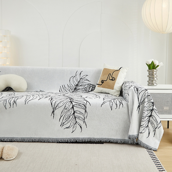 91家纺网 家纺一手货源 找家纺 共鸣沙发套 2024新款雪尼尔提花系列沙发巾 雪松