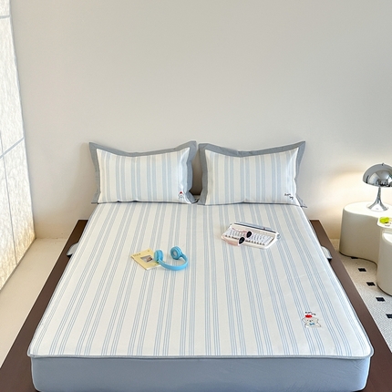 时年家纺 2024新款条纹刺绣冰丝凉席--床笠款 床笠款-幸运汪